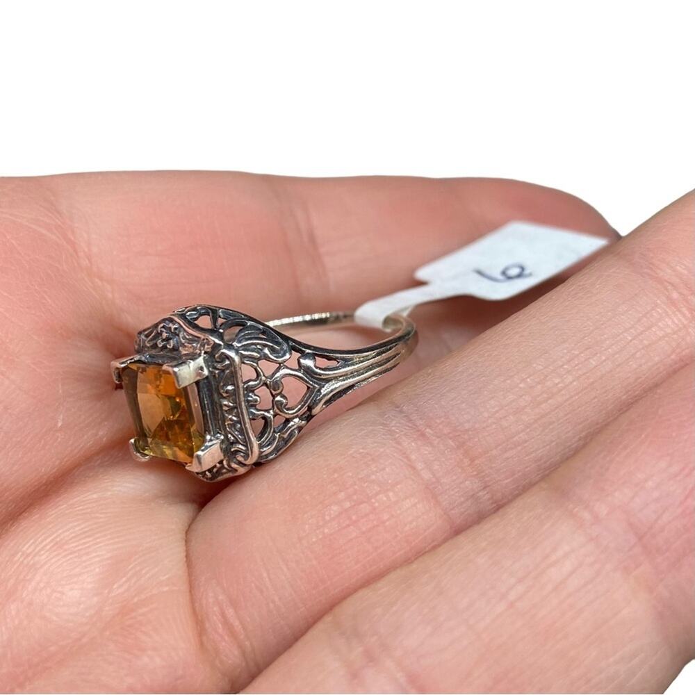 Citrine Ring Solid Sterling Silver 925 Size 6 Vin… - image 6